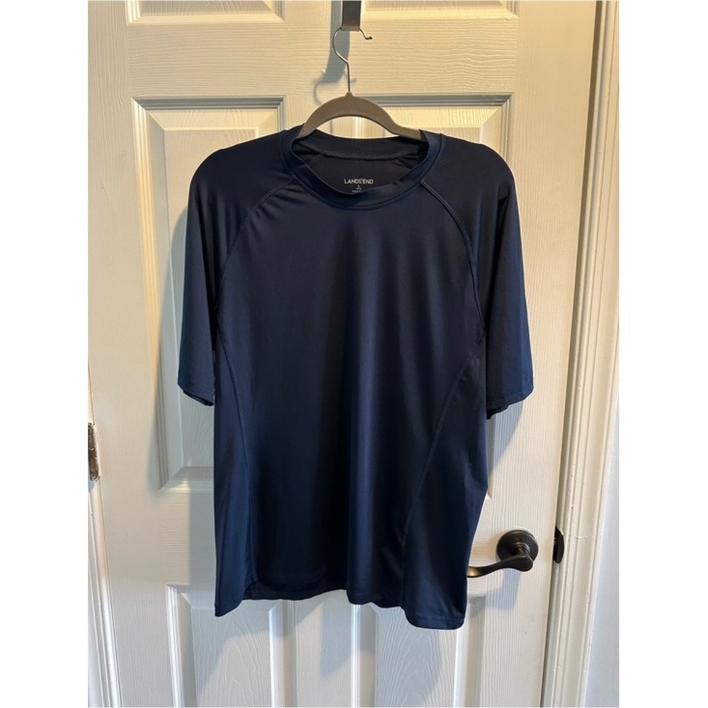 Lands' End Swim Tee Mens L Navy Blue Excellent UPF 50 Rash Guard 480200